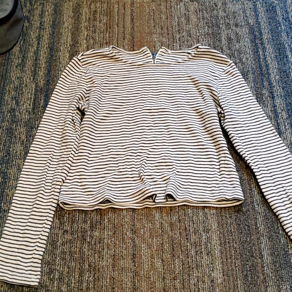Black and white striped shirt with zipper